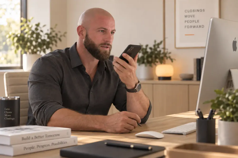 Brad Pickens on the phone with an agent at his desk